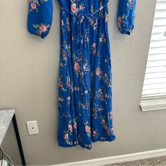 LOFT Floral Tiered Maxi Dress | Blue Boho Romantic | Plus Size 18 Long Sleeve - Picture 4 of 13